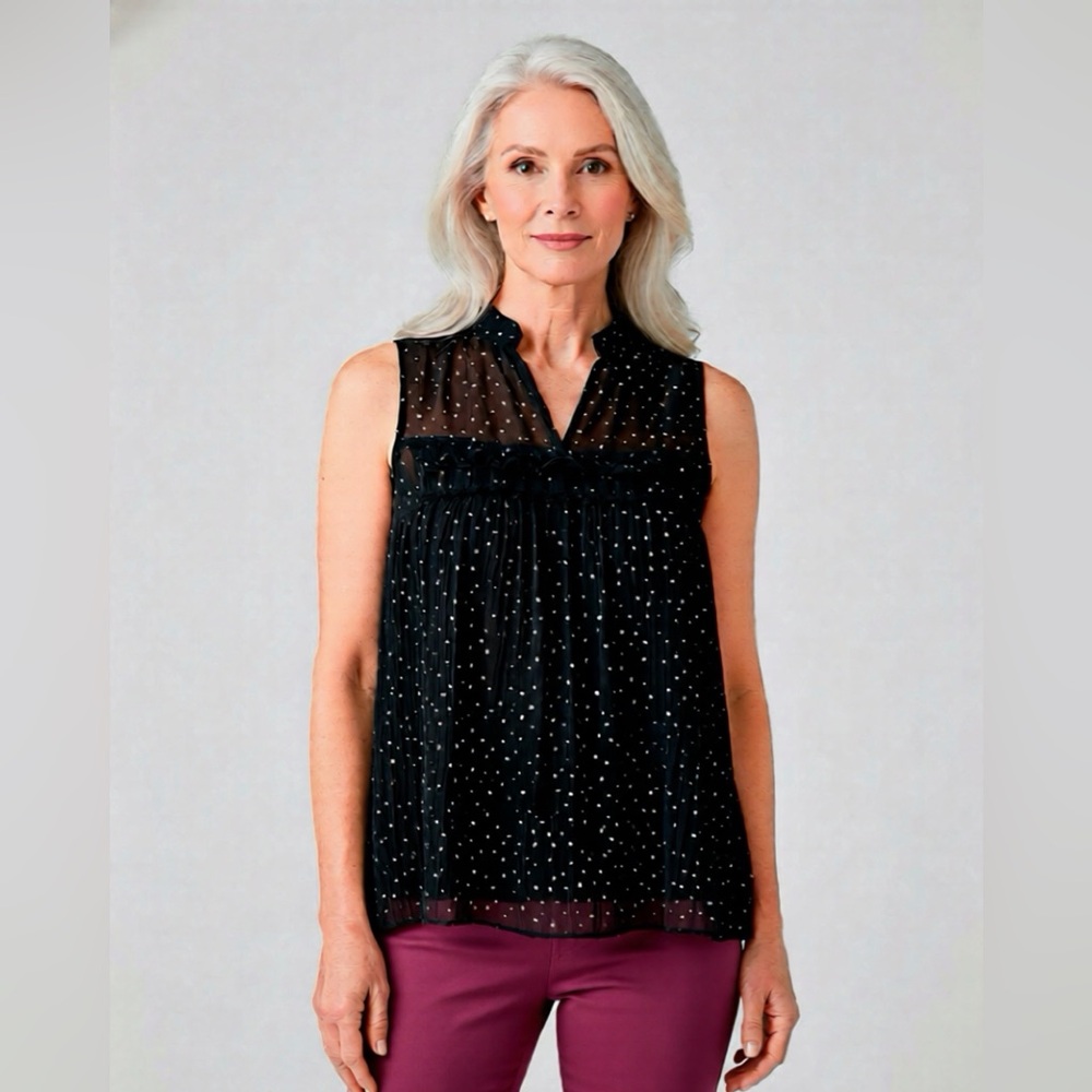 LC Lauren Conrad Black Sleeveless Blouse with Mandarin Collar